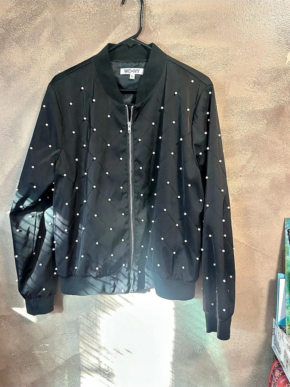 WD.NY Quilted Studded Bomber Jacket in Black XL nwot